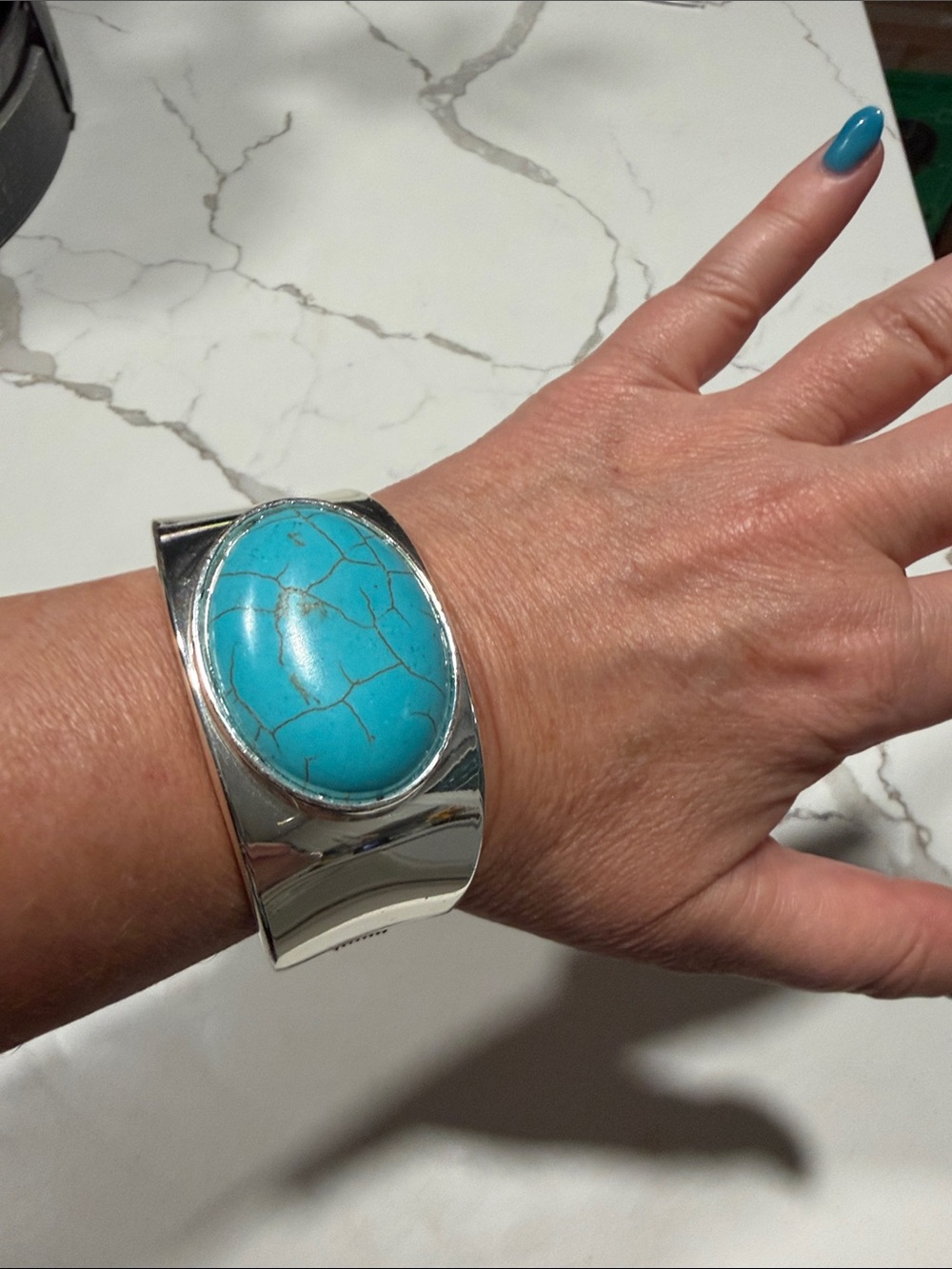 Silver Cuff Bracelet with Large Turquoise Stone - Picture 1 of 1